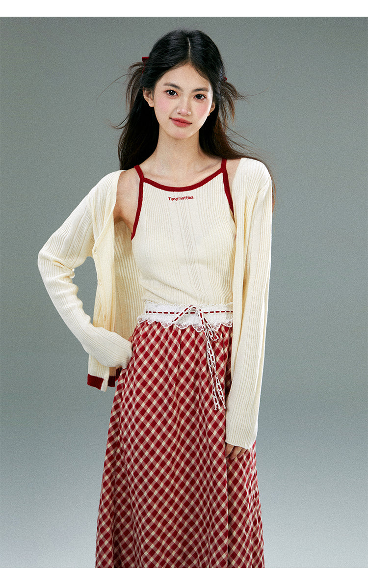 High Waist Checkered Skirt With Laced Waistband