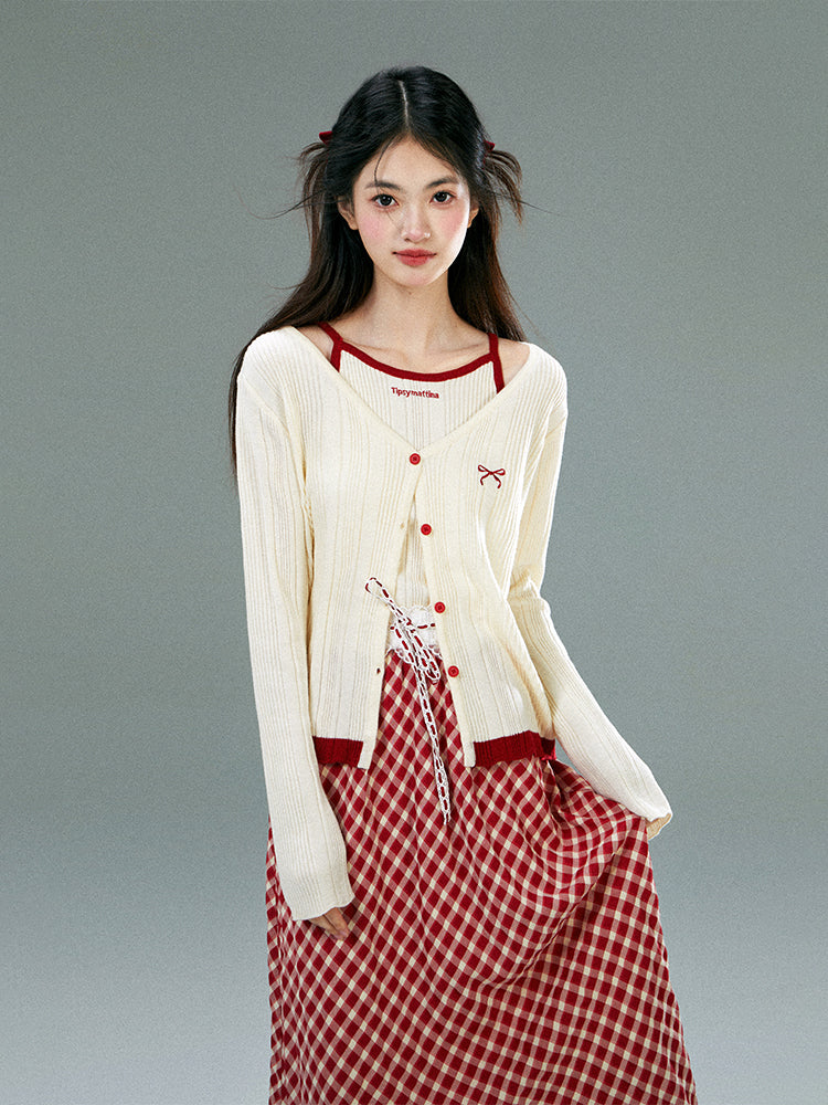 High Waist Checkered Skirt With Laced Waistband