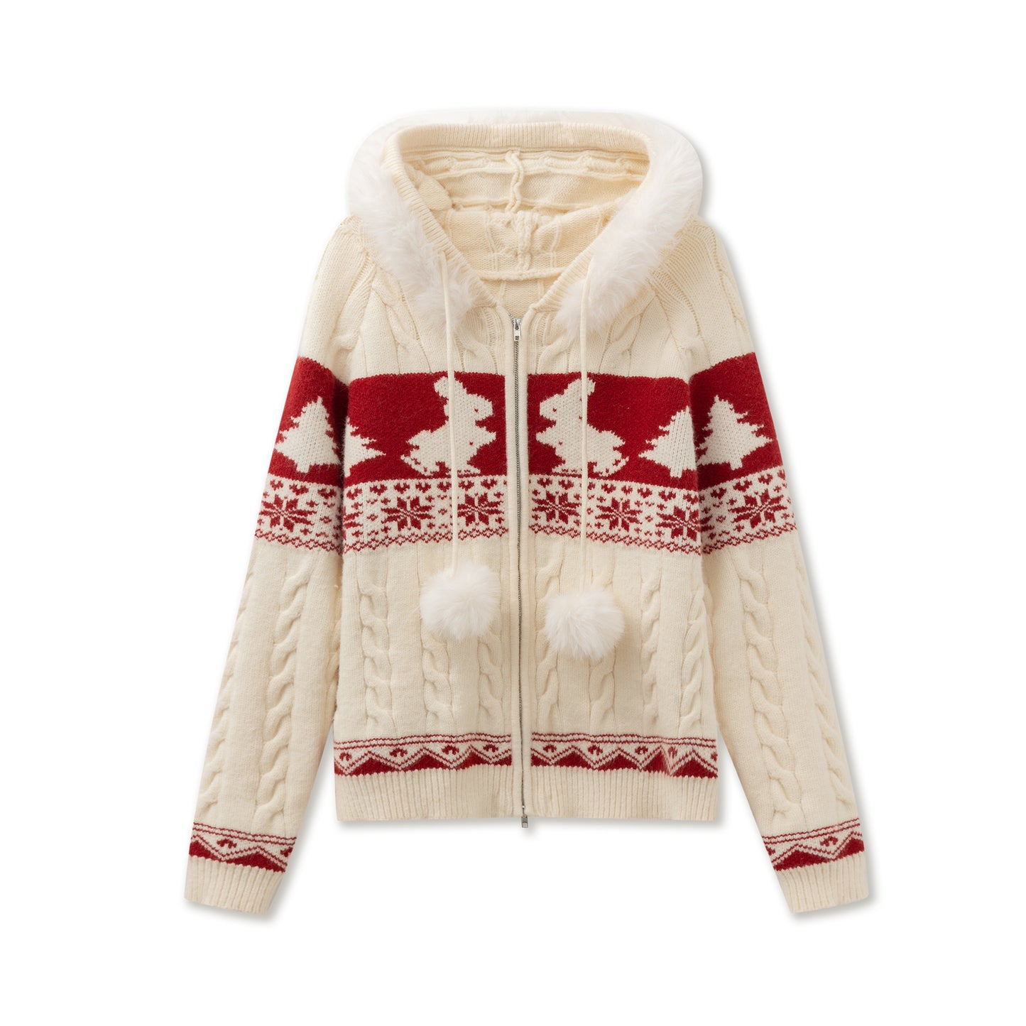 Faux Fur Trimmed Knit Bunny Hoodie And Matching Scarf