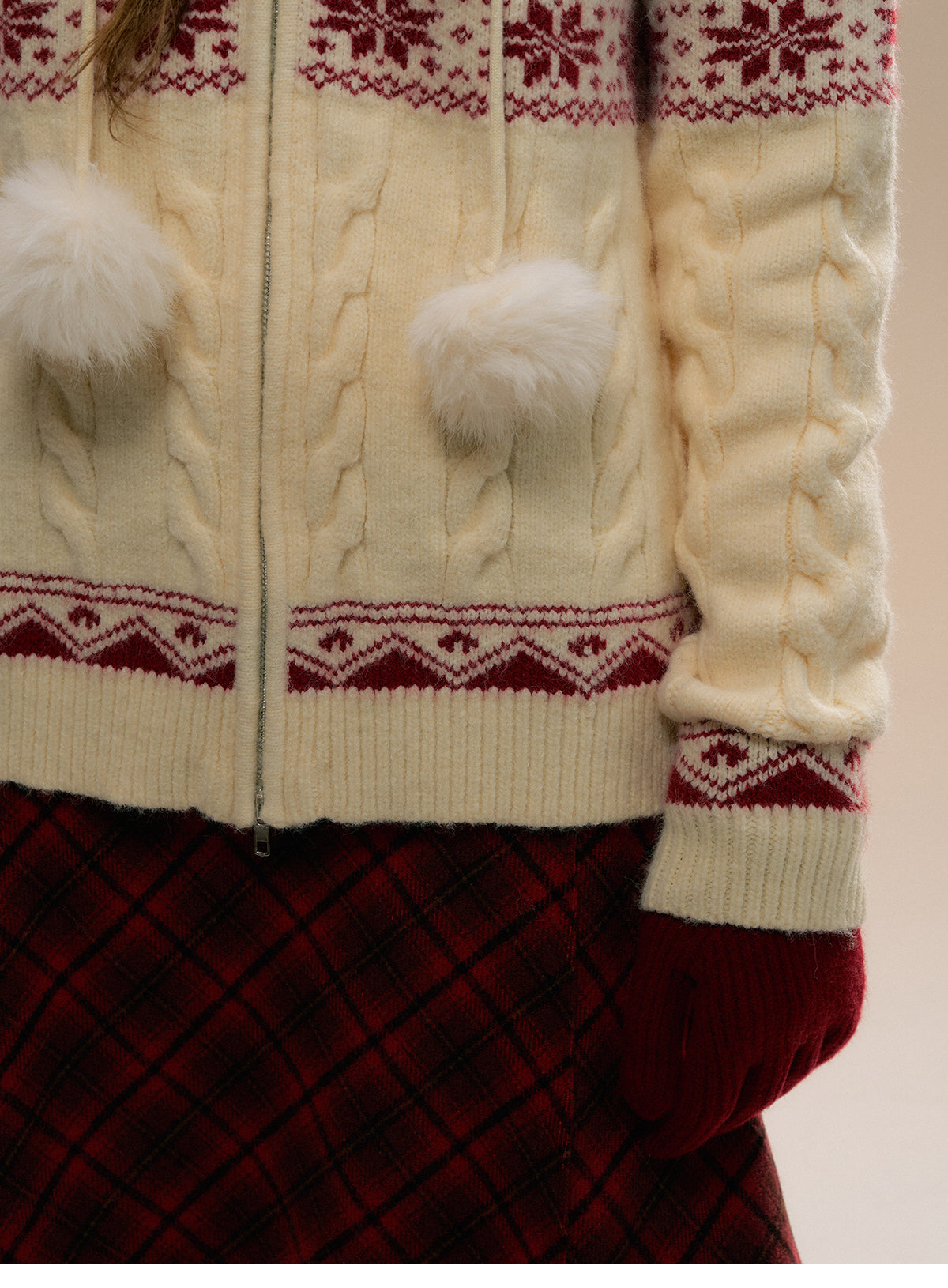 Faux Fur Trimmed Knit Bunny Hoodie And Matching Scarf