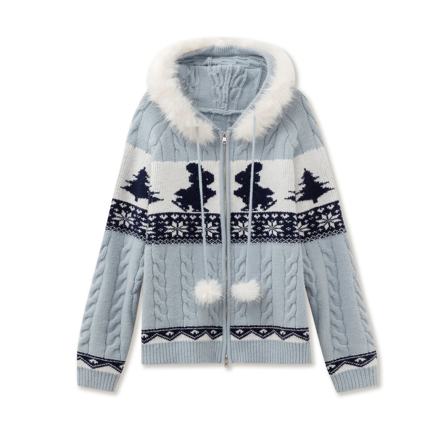 Faux Fur Trimmed Knit Bunny Hoodie And Matching Scarf