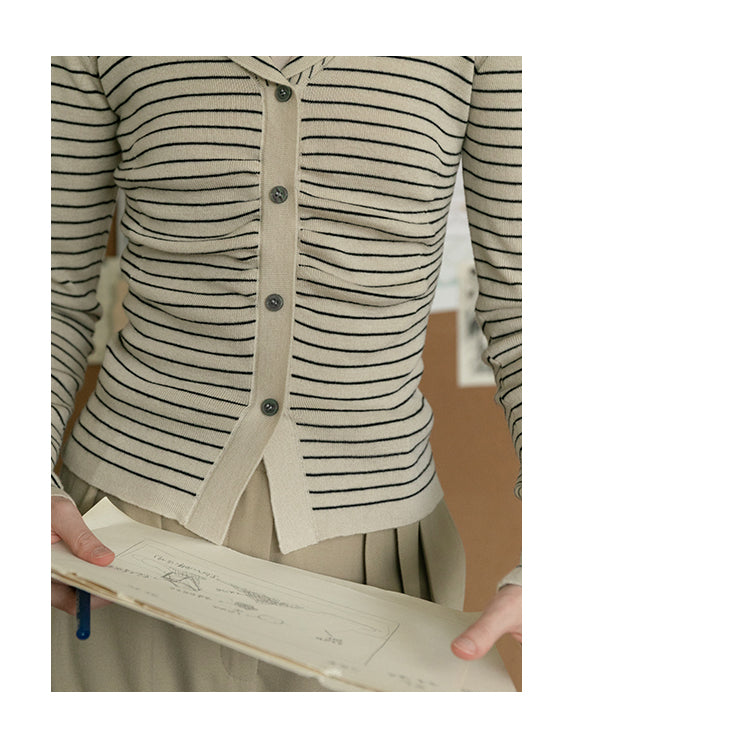Ruched Front Striped Fitted Top