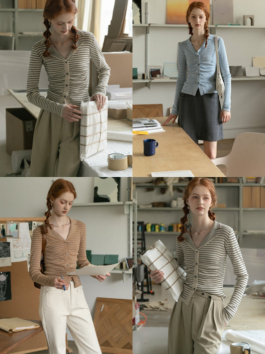 Ruched Front Striped Fitted Top