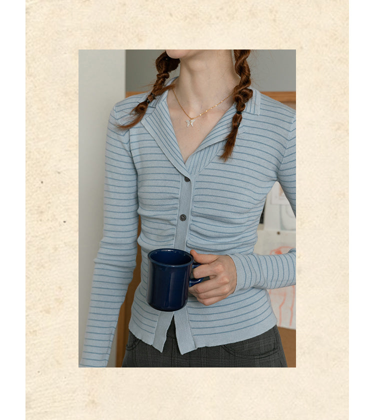 Ruched Front Striped Fitted Top