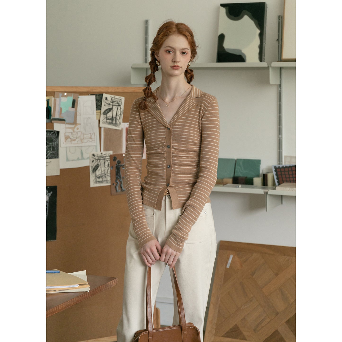 Ruched Front Striped Fitted Top