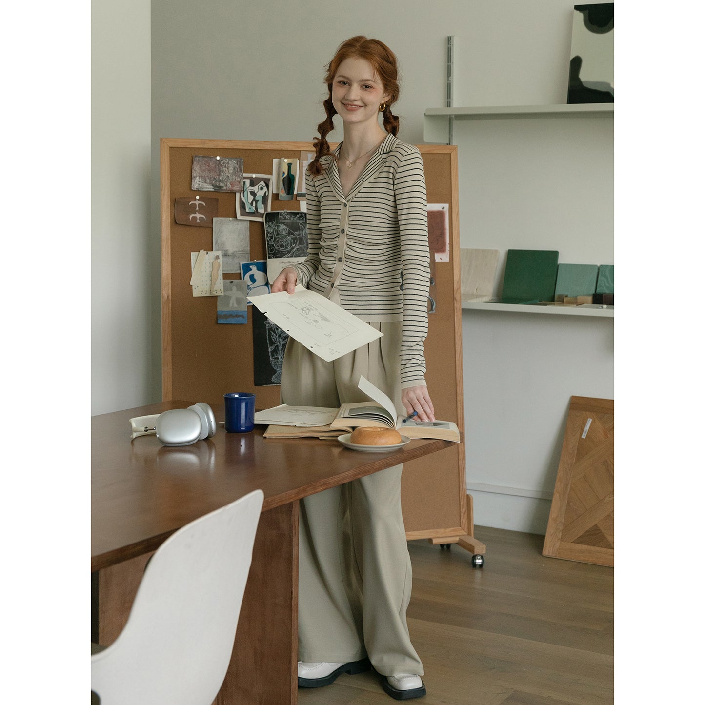 Ruched Front Striped Fitted Top