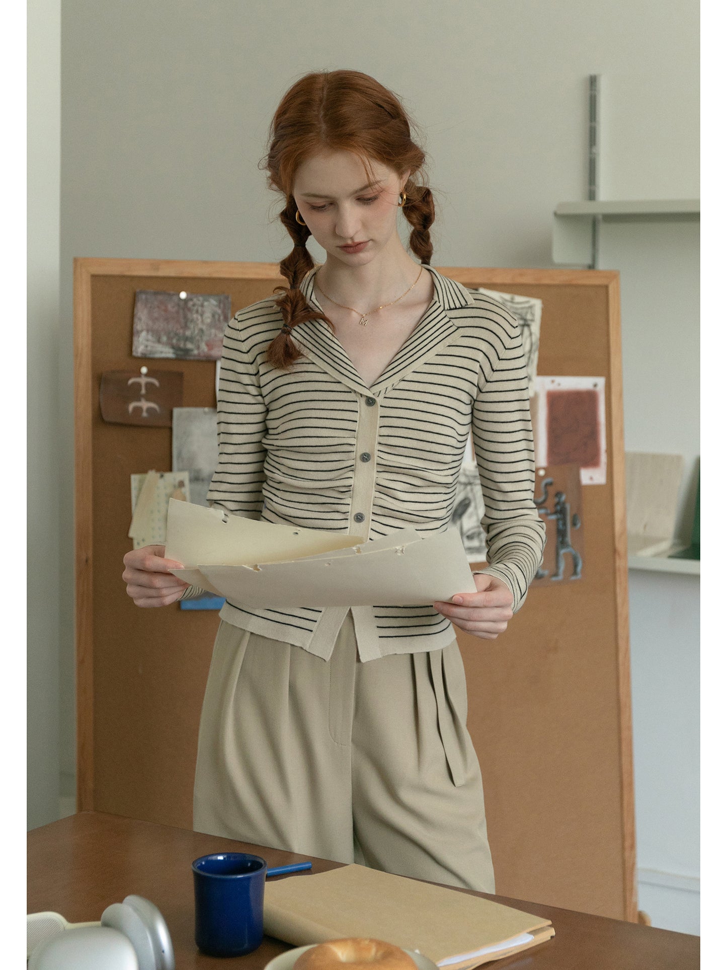 Ruched Front Striped Fitted Top