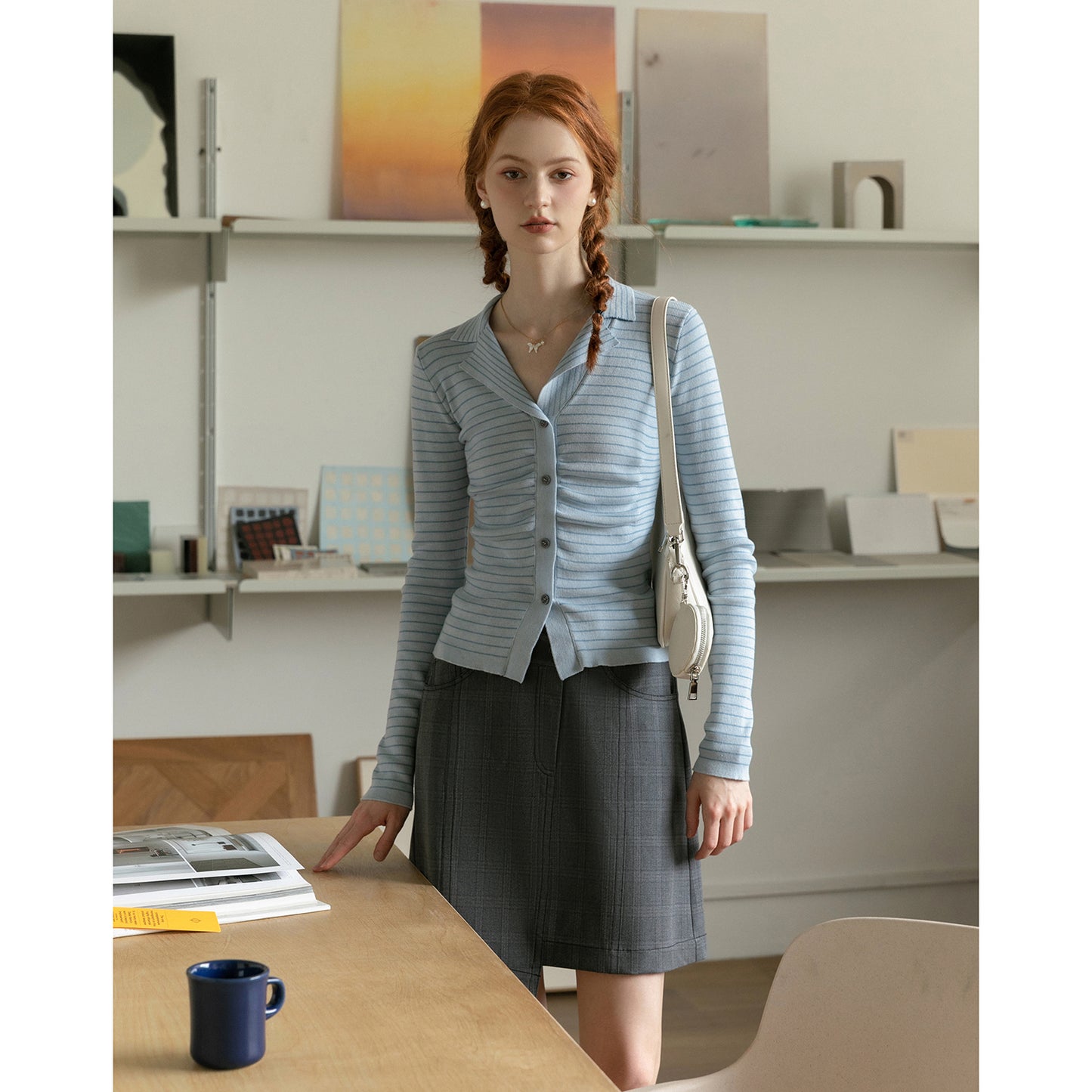 Ruched Front Striped Fitted Top