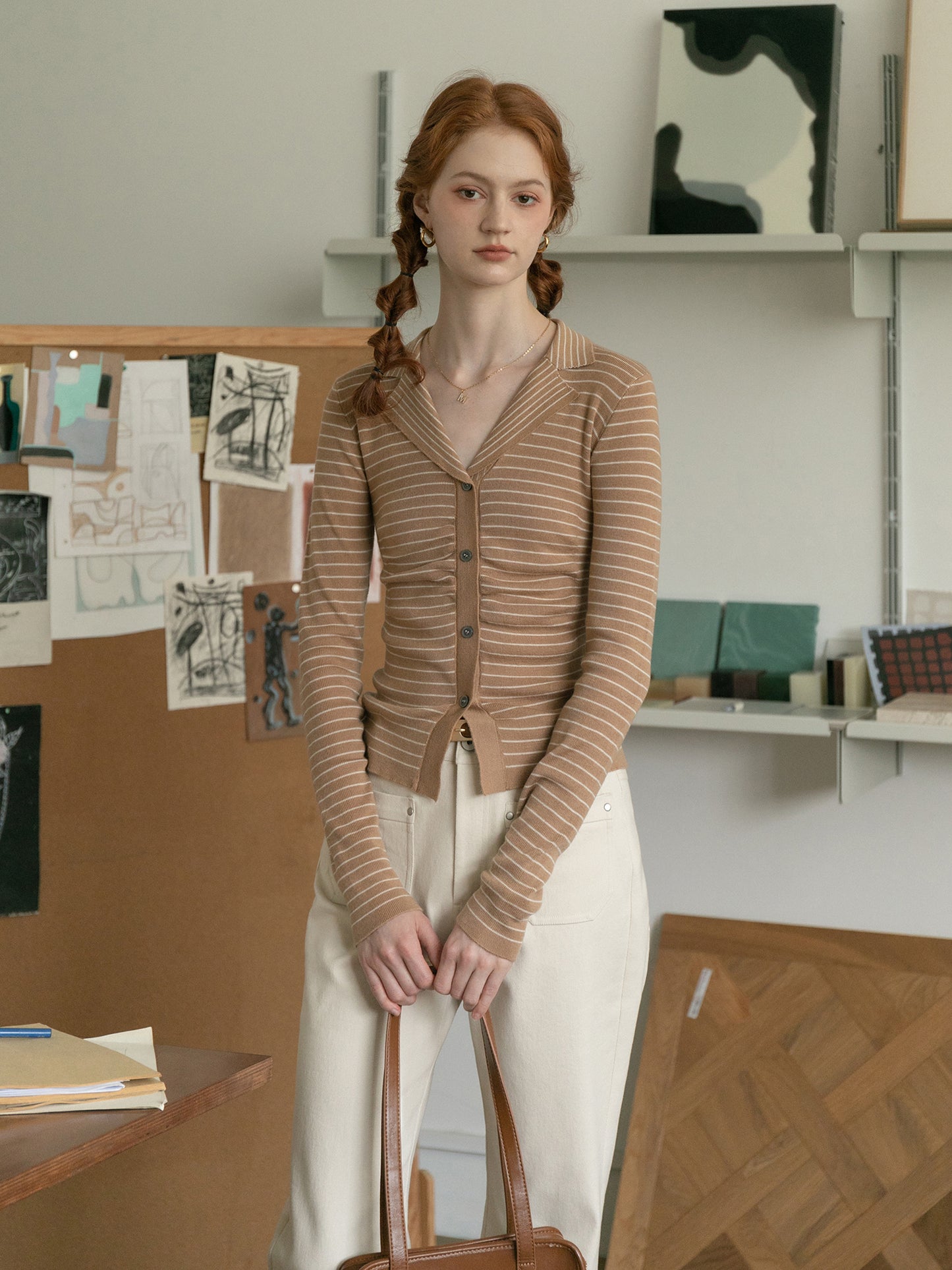 Ruched Front Striped Fitted Top