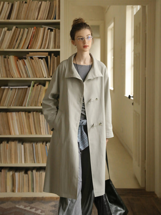 Stand-Collar Minimal Belted Coat