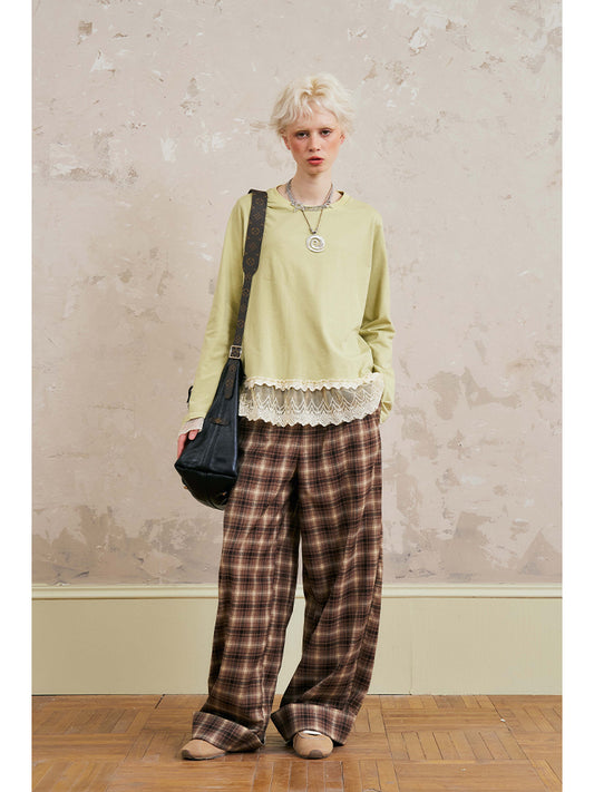 Sheer Lace Trimmed Plain T-Shirt