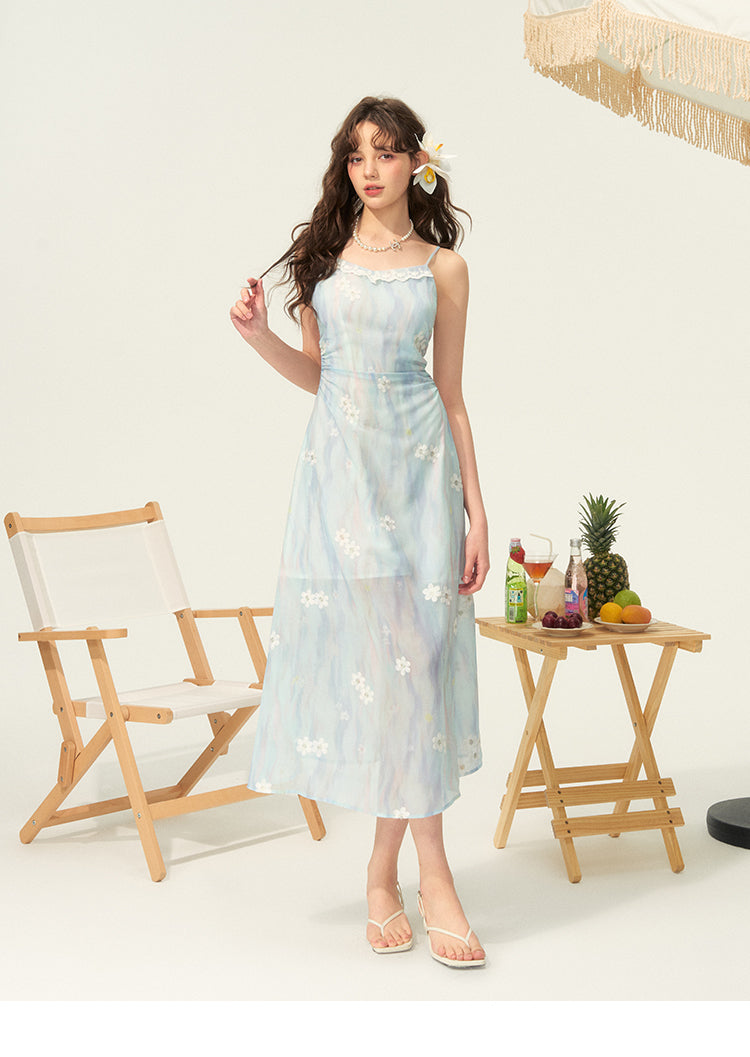 Sheer Floral Cami Dress With Lace Detail