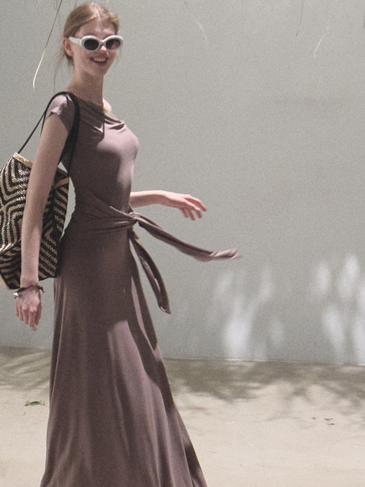 Waist-Tie One Shoulder Dress