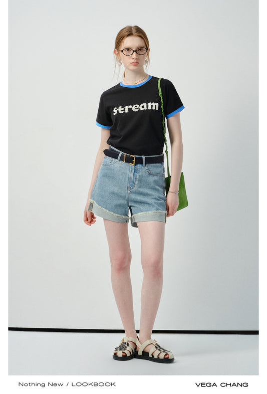 Contrast Tipped Letter Patch T-Shirt