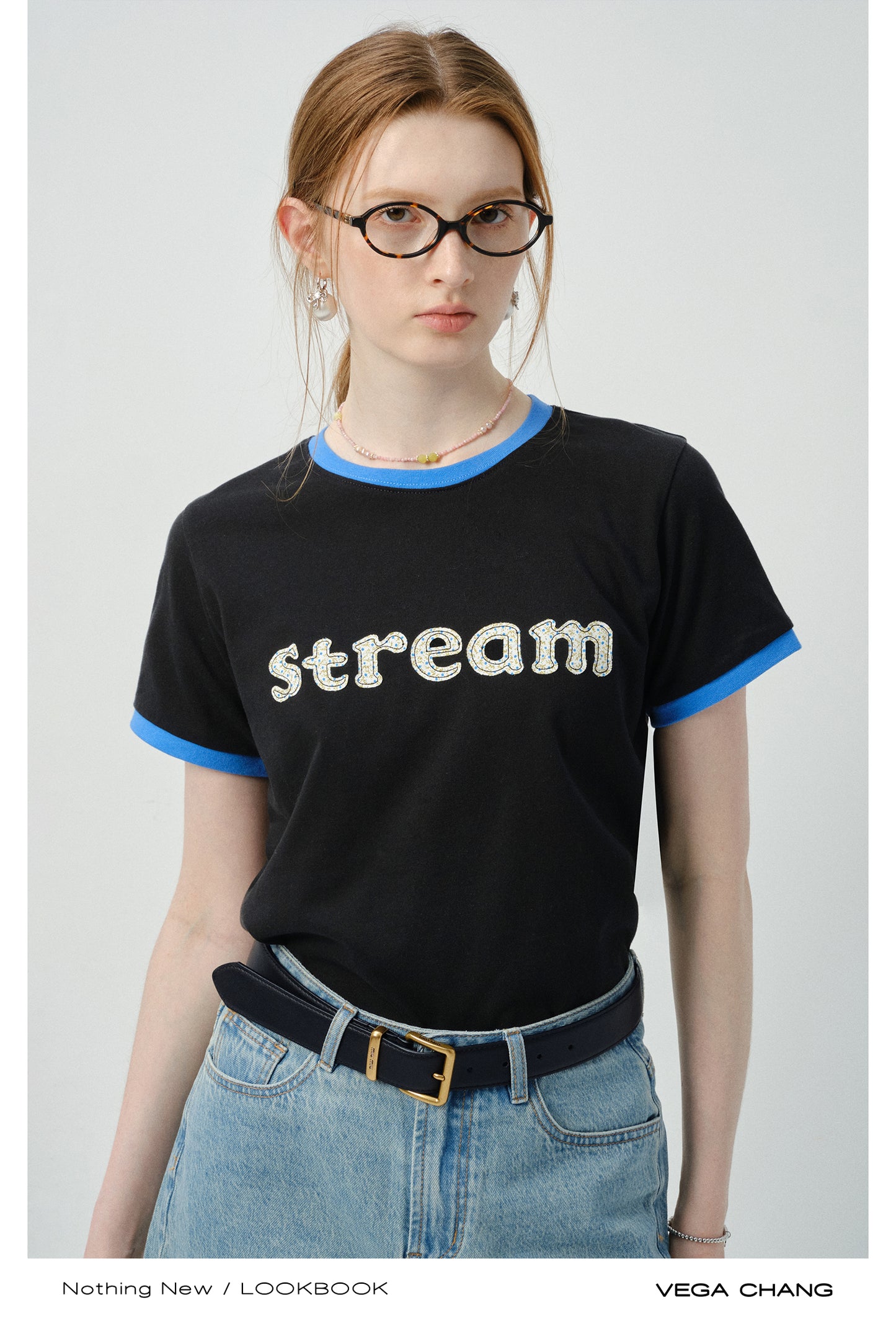 Contrast Tipped Letter Patch T-Shirt