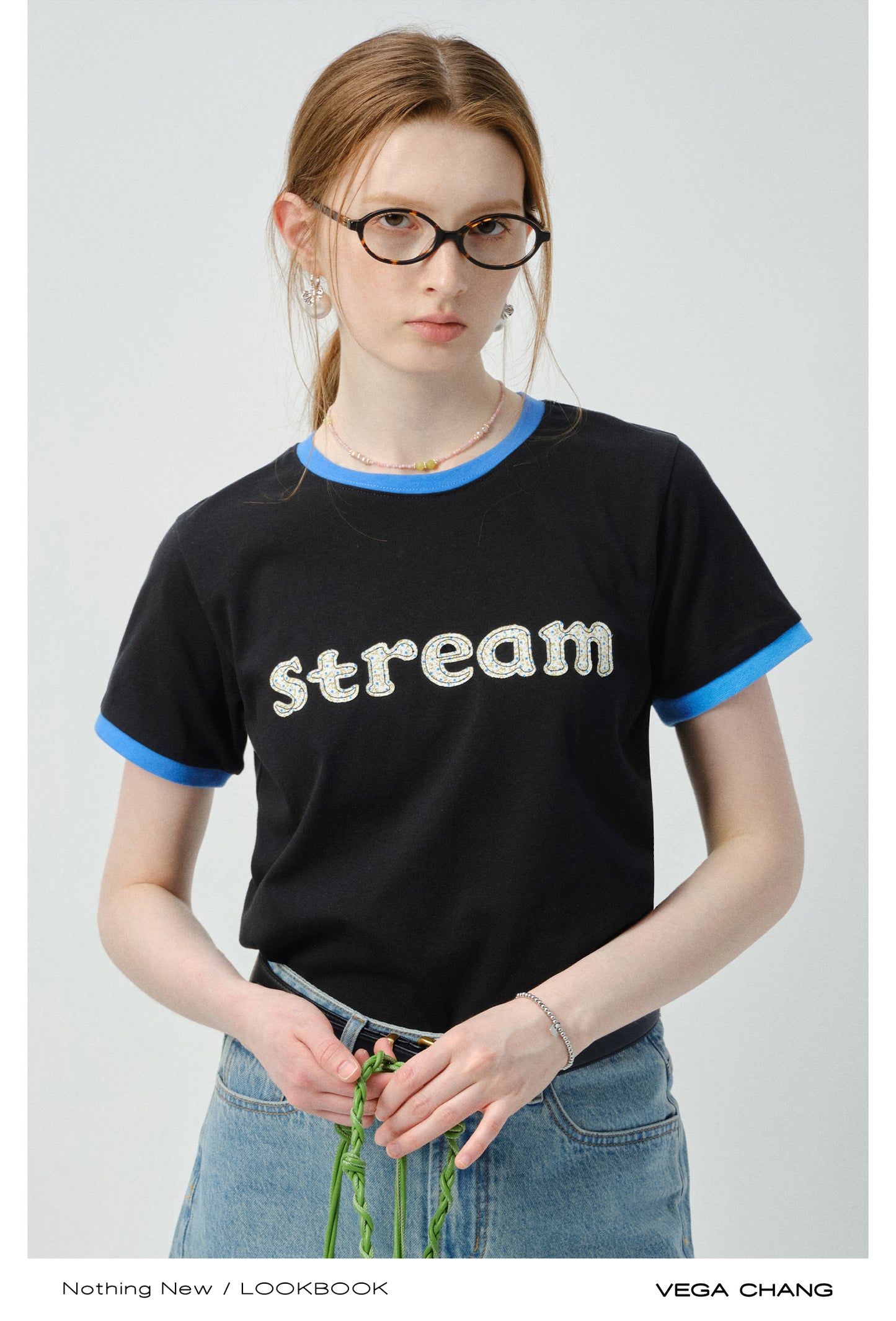 Contrast Tipped Letter Patch T-Shirt