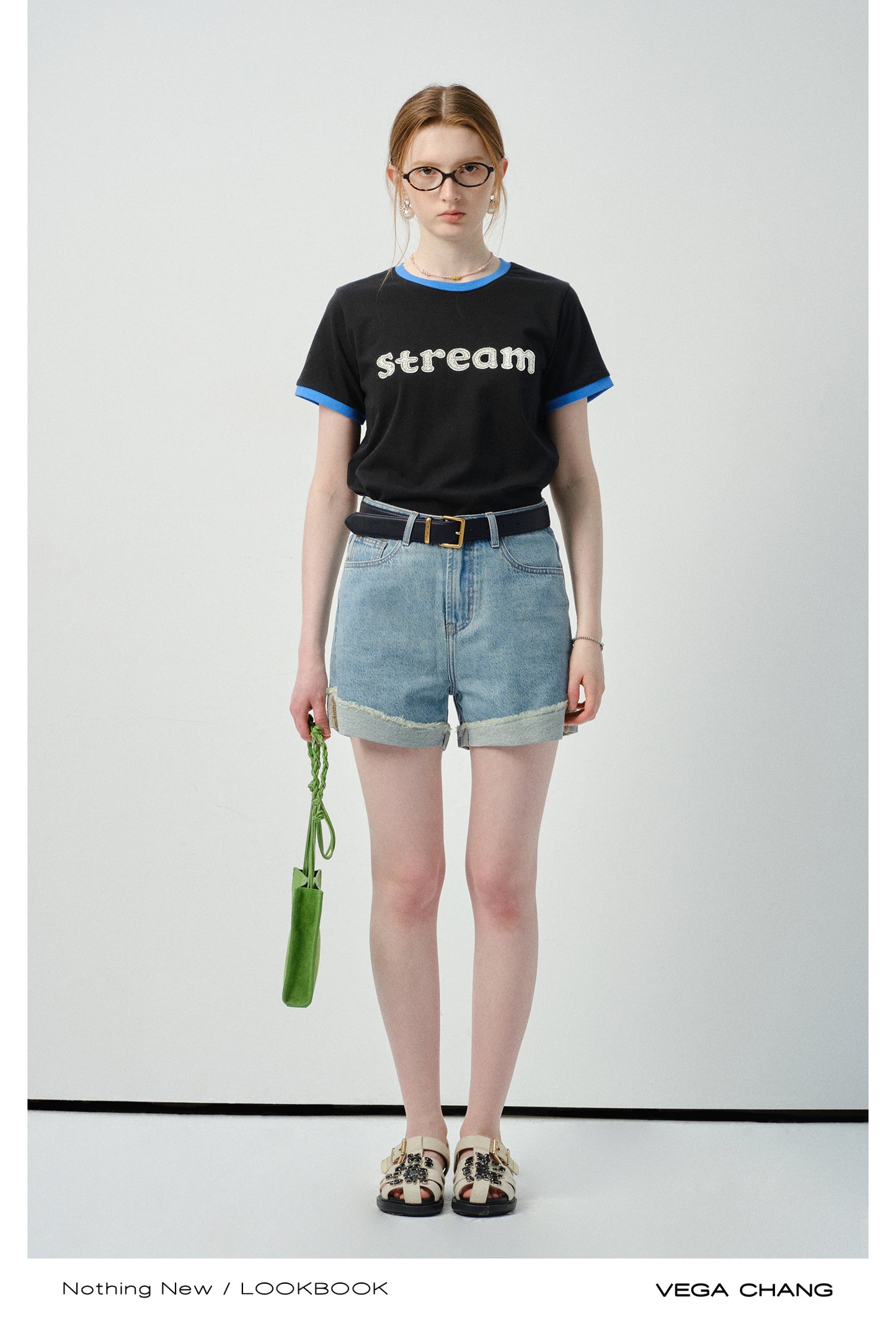 Contrast Tipped Letter Patch T-Shirt