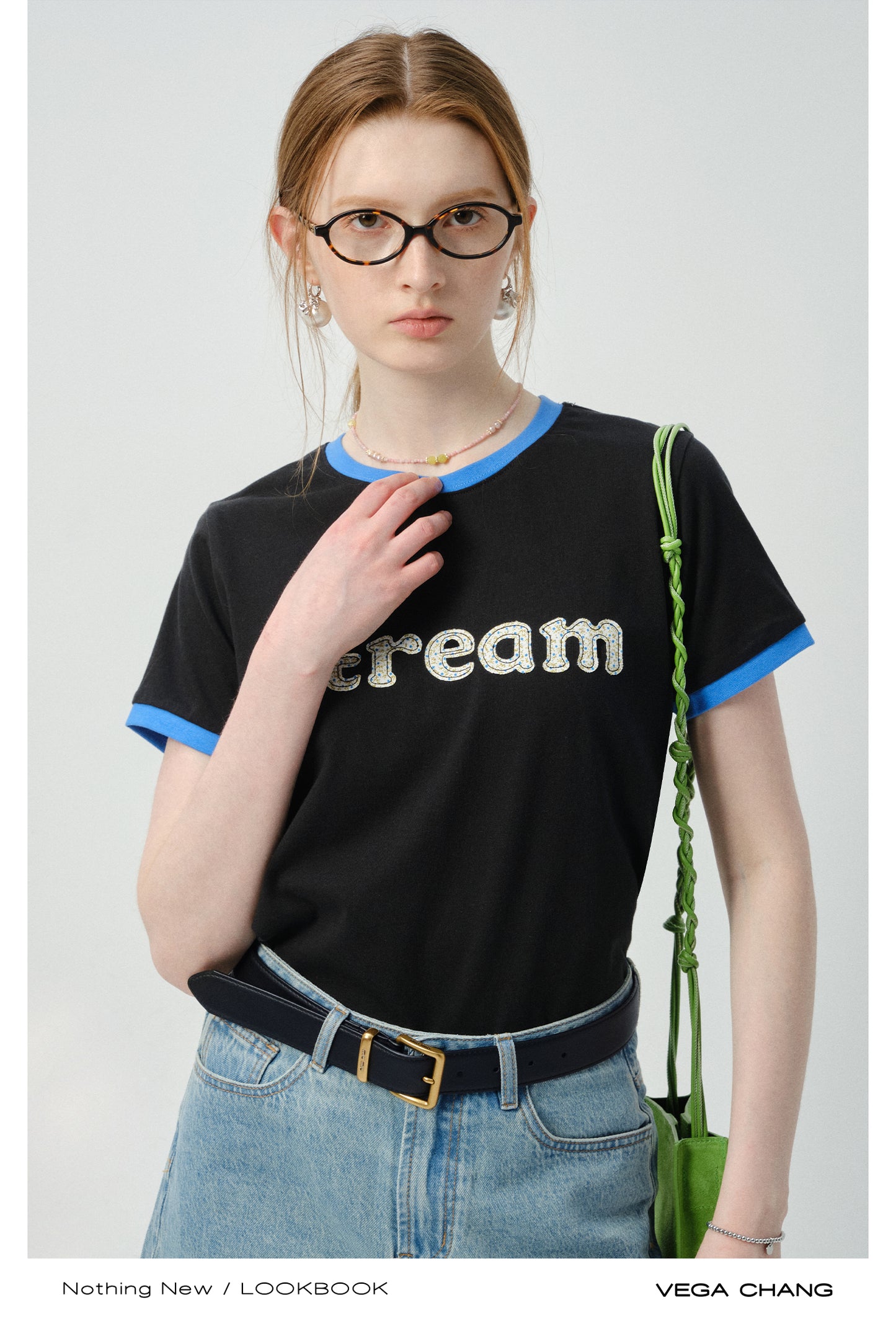 Contrast Tipped Letter Patch T-Shirt