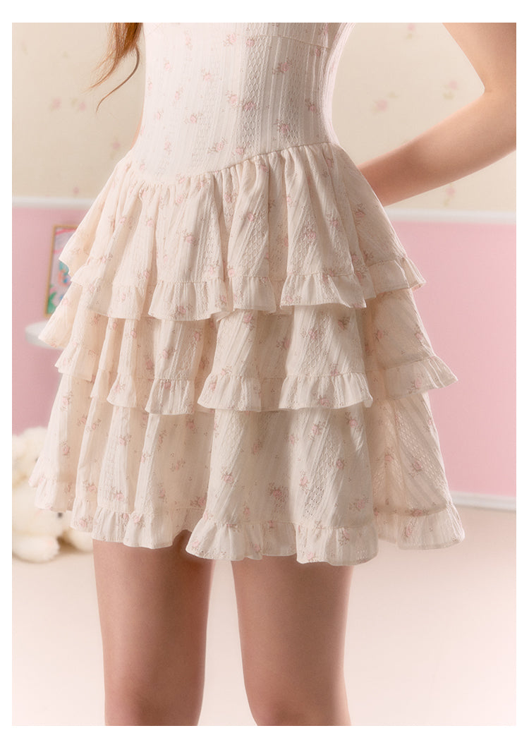 Floral Corset Tiered Dress With Butterfly Sleeves