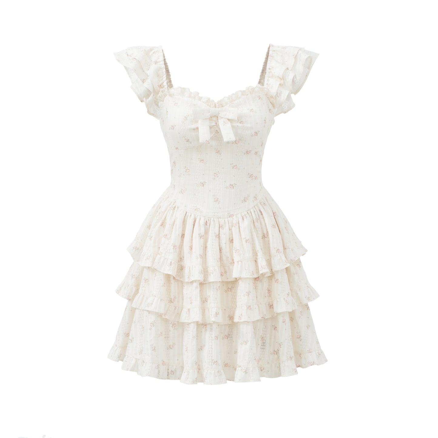 Floral Corset Tiered Dress With Butterfly Sleeves