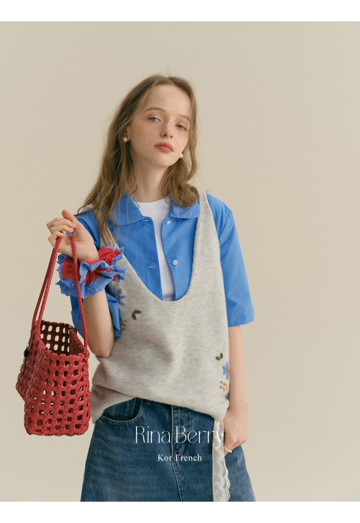 Floral Embroidered Loose Knit Deep-V Vest
