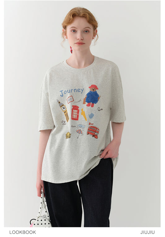 Journey To London Oversized Cotton Printed T-Shirt