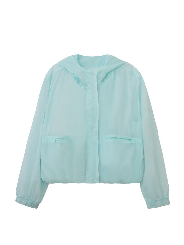 Lightweight Hooded Sheer Jacket With Bubble Hem