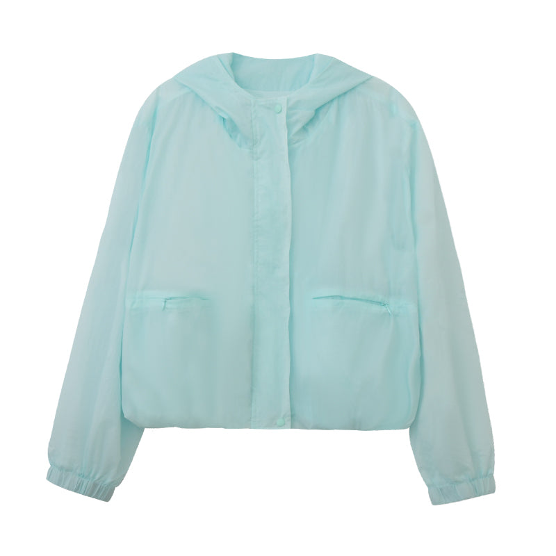 Lightweight Hooded Sheer Jacket With Bubble Hem