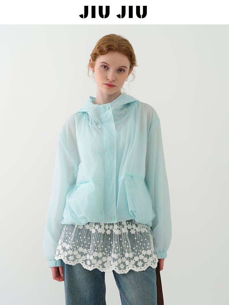 Lightweight Hooded Sheer Jacket With Bubble Hem