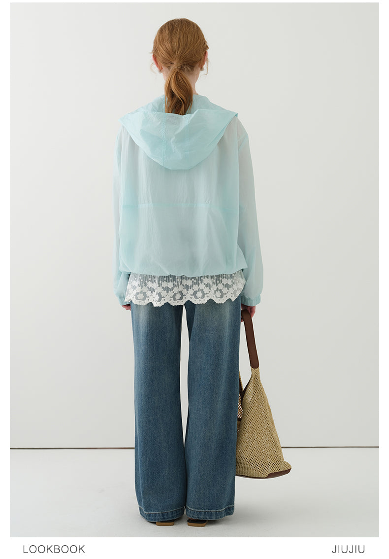 Lightweight Hooded Sheer Jacket With Bubble Hem