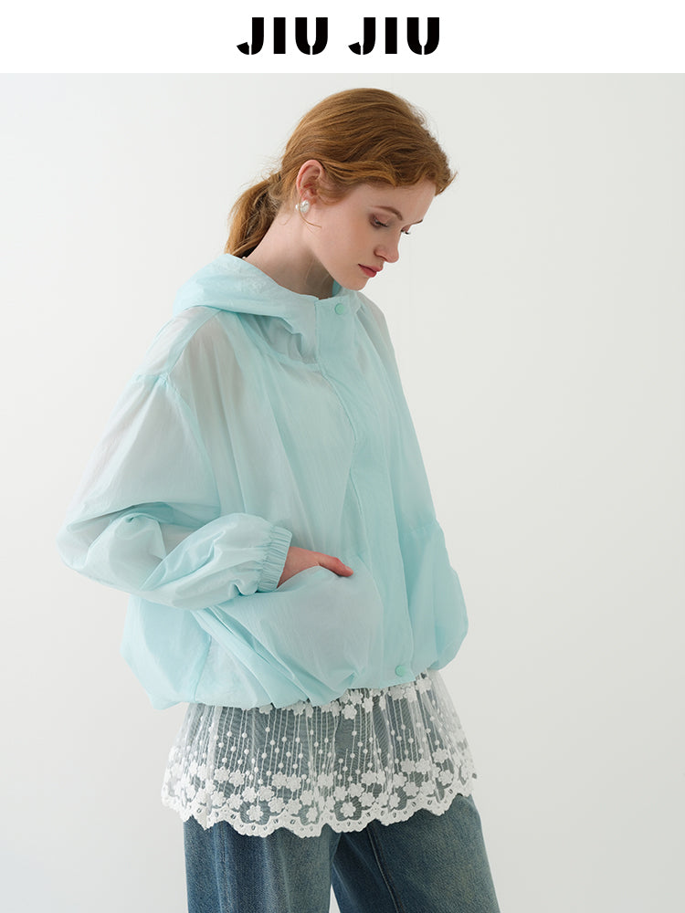 Lightweight Hooded Sheer Jacket With Bubble Hem