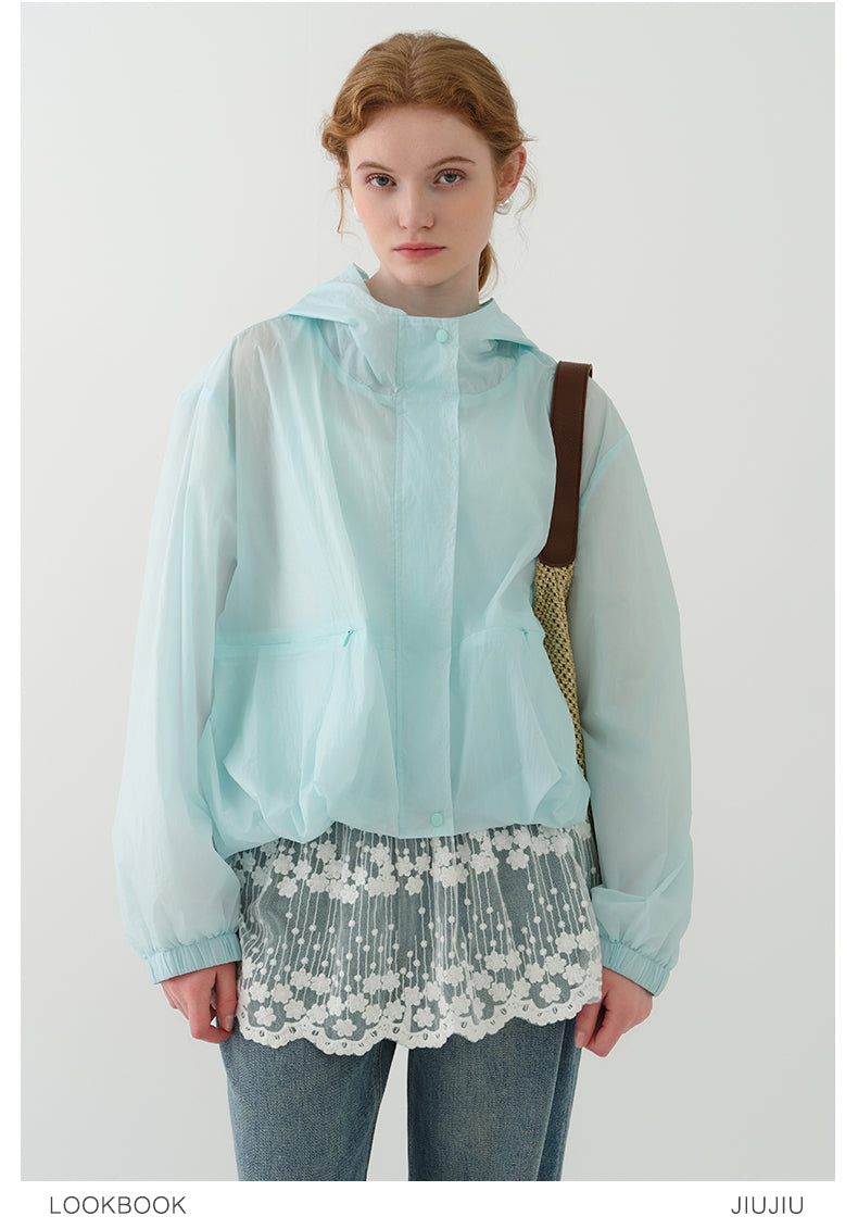Lightweight Hooded Sheer Jacket With Bubble Hem