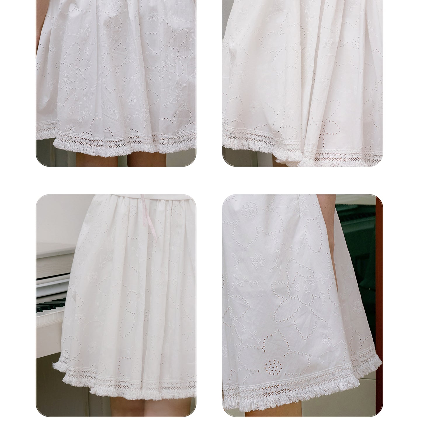 Floral Eyelet Embroidered Fringed Skirt