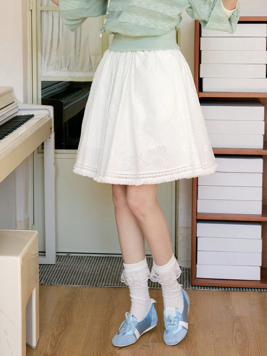 Floral Eyelet Embroidered Fringed Skirt