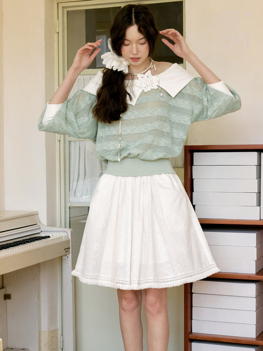 Floral Eyelet Embroidered Fringed Skirt