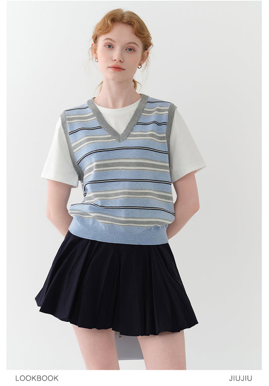 Faux Layered Striped Vest T-Shirt