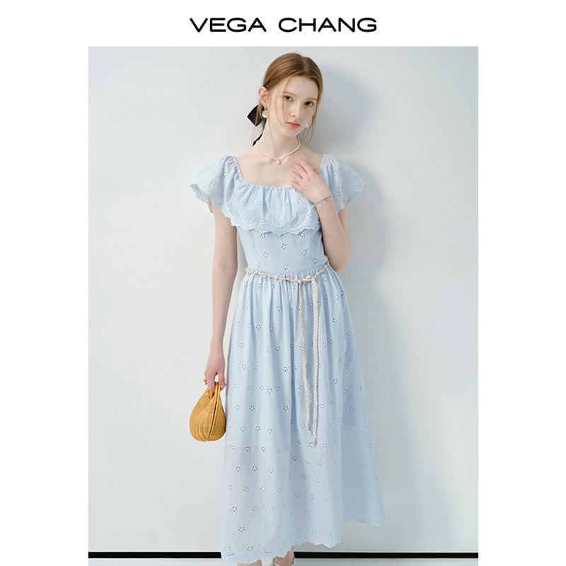 Eyelet Cotton Dress With Cape Collar
