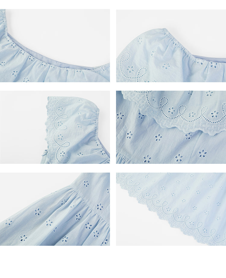 Eyelet Cotton Dress With Cape Collar