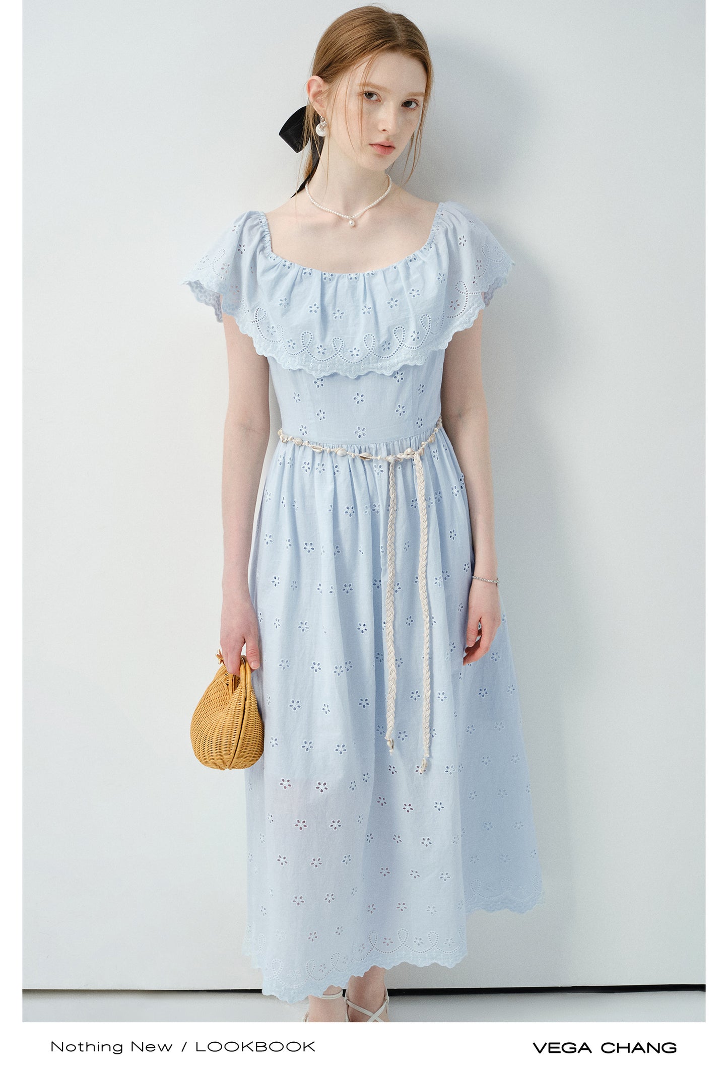Eyelet Cotton Dress With Cape Collar