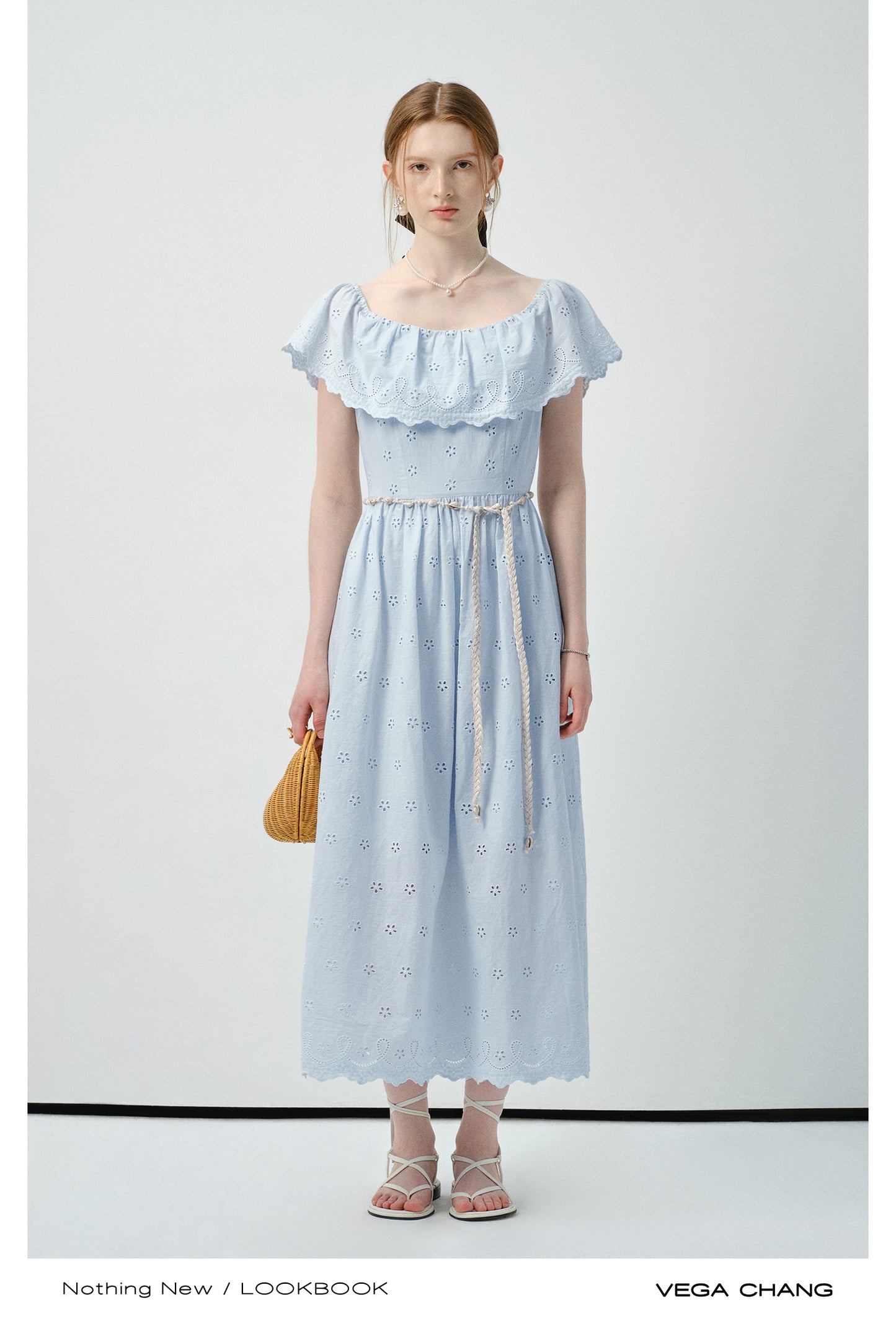 Eyelet Cotton Dress With Cape Collar