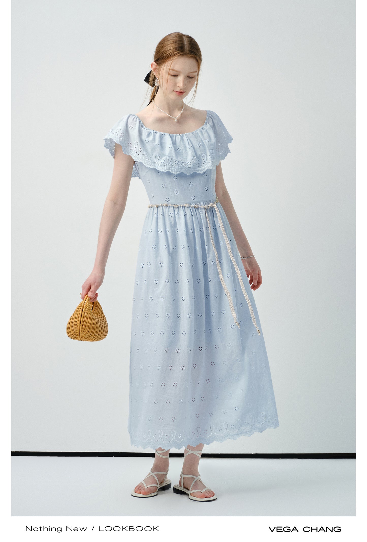 Eyelet Cotton Dress With Cape Collar