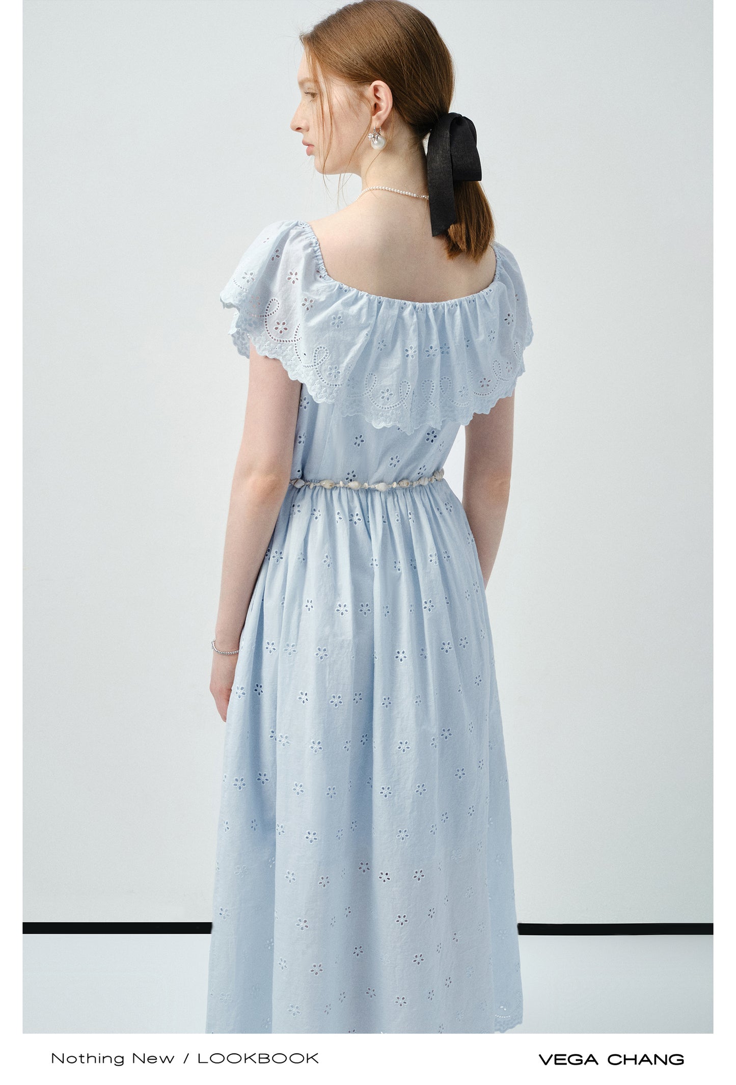 Eyelet Cotton Dress With Cape Collar