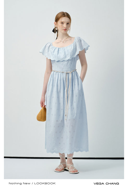 Eyelet Cotton Dress With Cape Collar