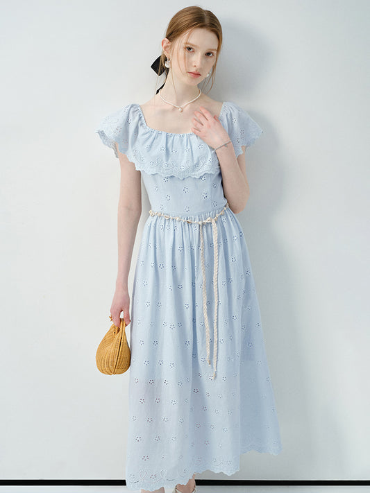 Eyelet Cotton Dress With Cape Collar