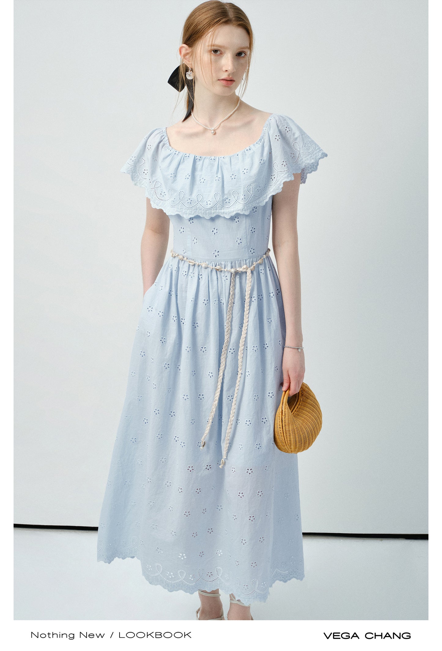 Eyelet Cotton Dress With Cape Collar