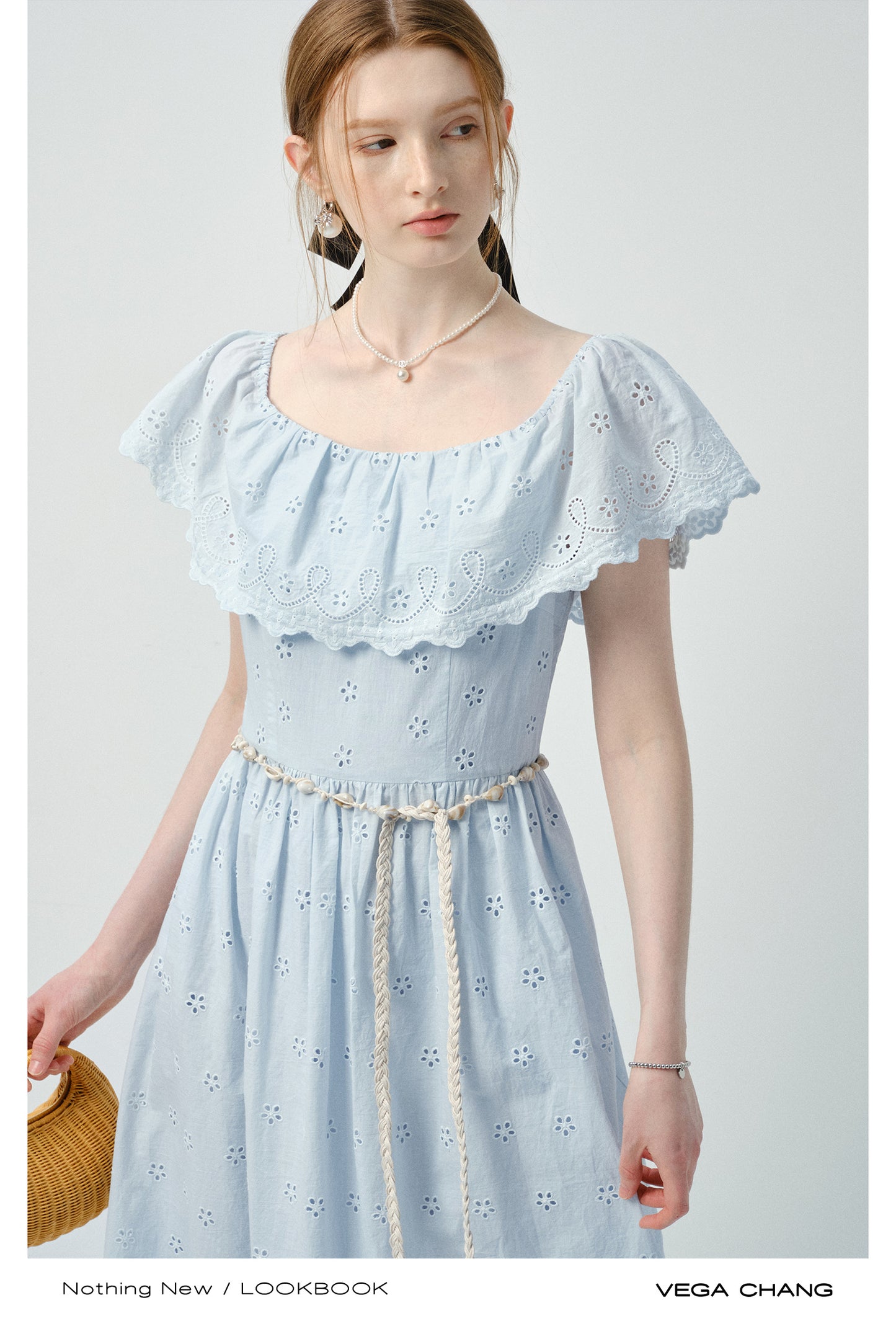 Eyelet Cotton Dress With Cape Collar