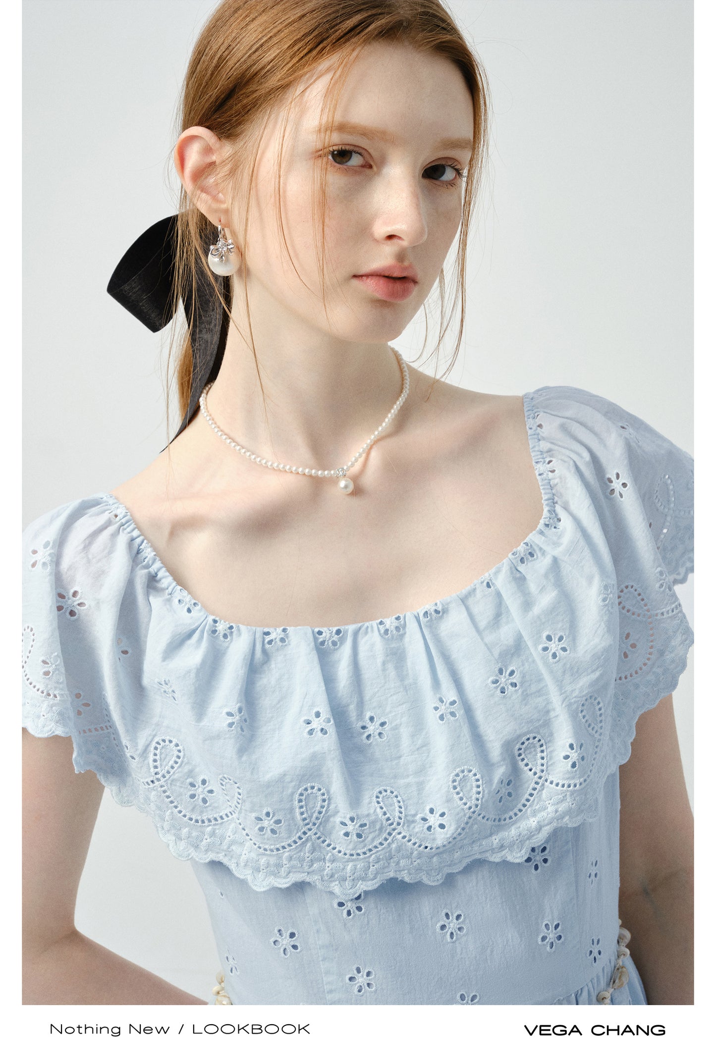 Eyelet Cotton Dress With Cape Collar