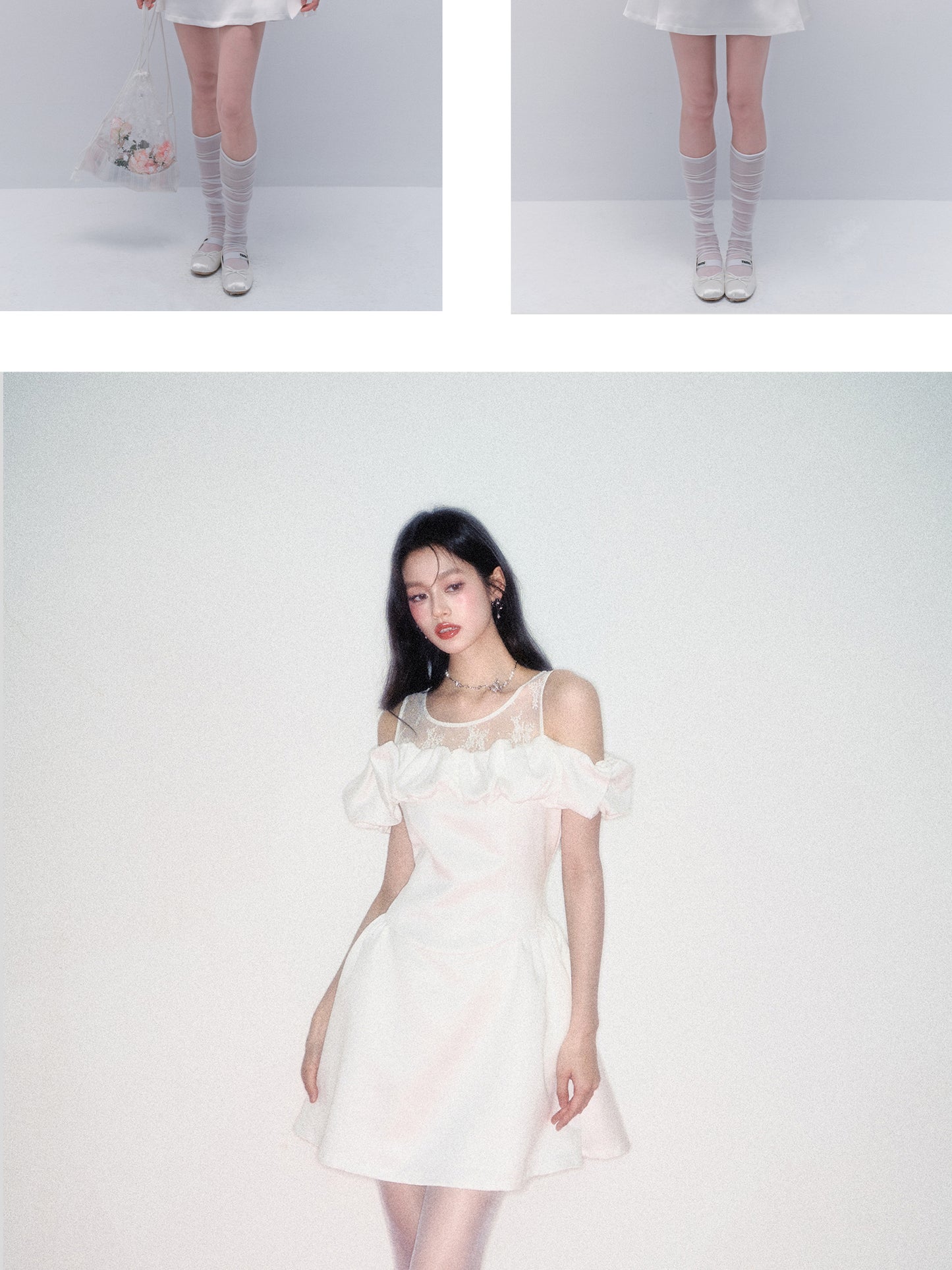 Off-Shoulder Lace-Inset Satin Dress