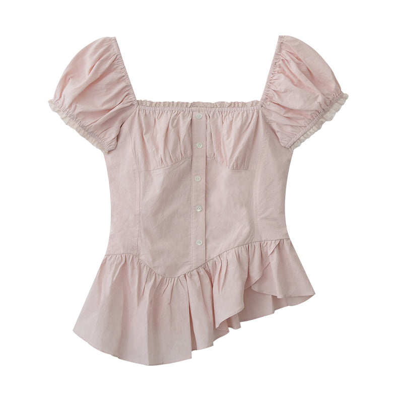 Ruched Peplum Blouse With Asymmetric Hem