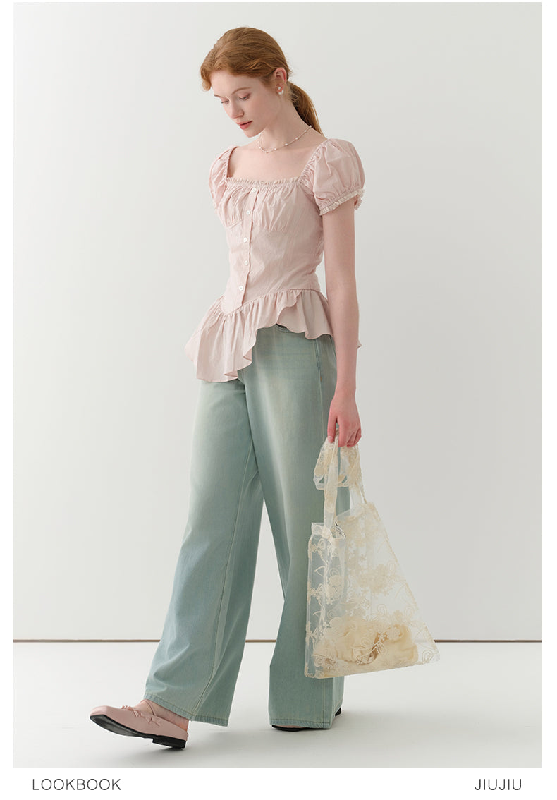 Ruched Peplum Blouse With Asymmetric Hem
